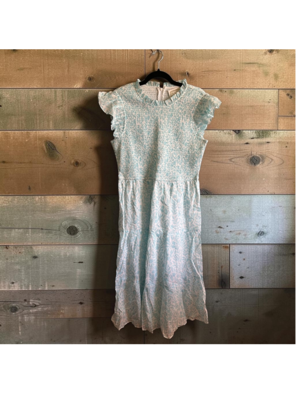 Women's Sail to Sable Midi Dress Size L Blue White Floral Smocked